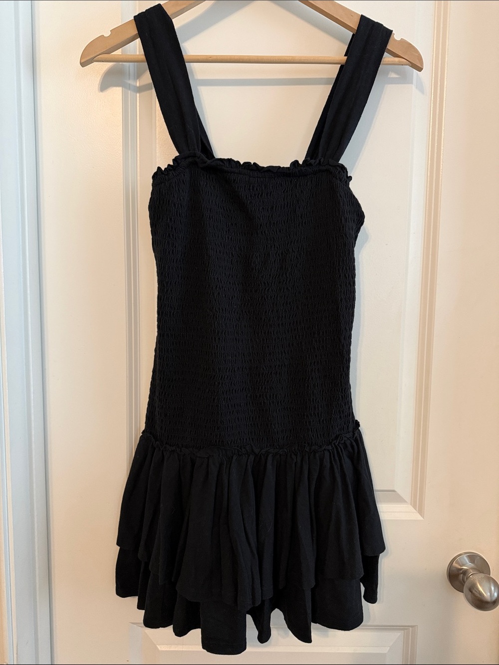 American Eagle Outfitters Black Smocked Ruffle Mini Dress